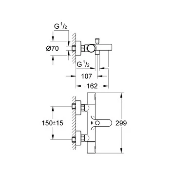 Grohe Thermostatische Badkraan Precision Joy Chroom 15 Cm 4 Grohe Thermostatische Badkraan Precision Joy Chroom 15 Cm - Afbeelding 2