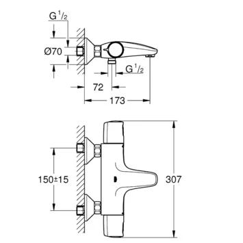 Grohe Thermostatische Badkraan Precision Trend Chroom 15 Cm 4 Grohe Thermostatische Badkraan Precision Trend Chroom 15 Cm - Afbeelding 2