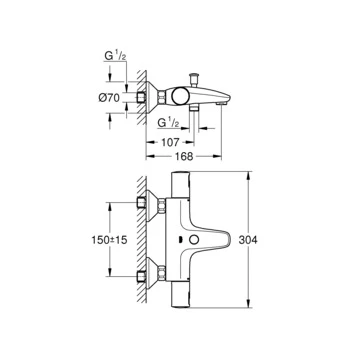 Grohe Thermostatische Badkraan Precision Start Chroom 15 Cm 4 Grohe Thermostatische Badkraan Precision Start Chroom 15 Cm - Afbeelding 2