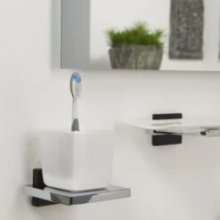 Tiger Bekerhouder Zenna Hangend Met Beker Chroom/Wengé -Badkamer Verkoop 123 2037