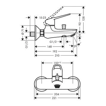 Hansgrohe Novus Loop Badkraan 1-greeps 4 Hansgrohe Novus Loop Badkraan 1-greeps - Afbeelding 2