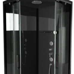 Aurlane Douchecabine Met Schuifdeur Black Mirror 2 Kwartrond Zwart 90x90 Cm -Badkamer Verkoop 123 3270