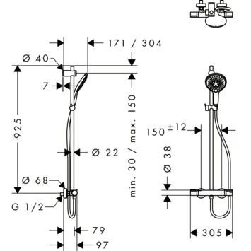 Hansgrohe Doucheset MySelect S 150 Met Thermostatische Douchekraan 4 Douchestanden 5 Hansgrohe Doucheset MySelect S 150 Met Thermostatische Douchekraan 4 Douchestanden - Afbeelding 3