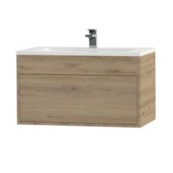 Tiger Helsinki Badkamermeubel 80 Cm Chalet Eiken Met Wastafel Polybeton Hoogglans Wit -Badkamer Verkoop 123 414