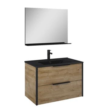 Atlantic Badmeubelset Aria met Spiegel En Zwarte Wastafel 80cm Canela Eiken 3 Atlantic Badmeubelset Aria met Spiegel En Zwarte Wastafel 80cm Canela Eiken