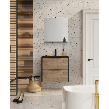 Atlantic Badmeubelset Aria met Spiegel En Zwarte Wastafel 80cm Canela Eiken 4 Atlantic Badmeubelset Aria met Spiegel En Zwarte Wastafel 80cm Canela Eiken - Afbeelding 2