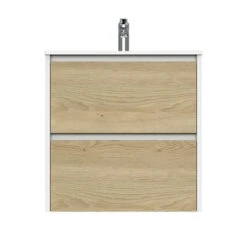 Tiger Reverse Meubelset 60 Cm Met 2 Lades Naturel Eik / Mat Wit Inclusief Oval Wastafel Hoogglans Wit -Badkamer Verkoop 123 470