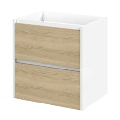 Tiger Reverse Meubelset 60 Cm Met 2 Lades Naturel Eik / Mat Wit Inclusief Oval Wastafel Hoogglans Wit -Badkamer Verkoop 123 471