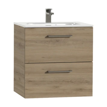 Tiger Badkamermeubel Studio 60cm Chalet Eik/wit Met Ronde RVS Greep 3 Tiger Badkamermeubel Studio 60cm Chalet Eik/wit Met Ronde RVS Greep