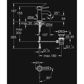 GROHE Wastafelkraan Start Classic S-size Met Hendel En Waste Chroom 5 GROHE Wastafelkraan Start Classic S-size Met Hendel En Waste Chroom - Afbeelding 3