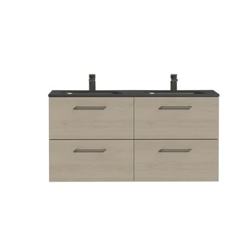 Tiger Badkamermeubel Studio 120cm Naturel Eik/matzwart Met Ronde RVS Greep 4 Tiger Badkamermeubel Studio 120cm Naturel Eik/matzwart Met Ronde RVS Greep - Afbeelding 2