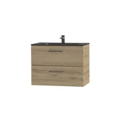 Tiger Badkamermeubel Studio 80cm Chalet Eik/matzwart Met RVS Greep -Badkamer Verkoop 123 627