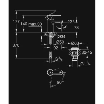 GROHE Wastafelkraan Get S-size Met Hendel En Afvoerplug Wit 5 GROHE Wastafelkraan Get S-size Met Hendel En Afvoerplug Wit - Afbeelding 3