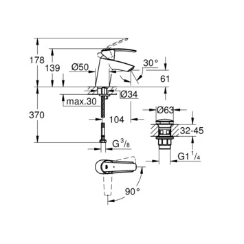 Grohe Wastafelkraan Start S Met Hendel En Waste Chroom 4 Grohe Wastafelkraan Start S Met Hendel En Waste Chroom - Afbeelding 2