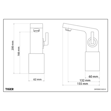 Tiger Wastafelkraan Ontario L Met Hendel Chroom 4 Tiger Wastafelkraan Ontario L Met Hendel Chroom - Afbeelding 2