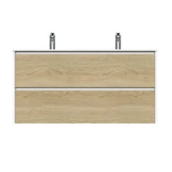 Tiger Reverse Meubelset 120 Cm Met 2 Lades Naturel Eik / Mat Wit Inclusief Oval Wastafel Dubbel Hoogglans Wit -Badkamer Verkoop 123 685