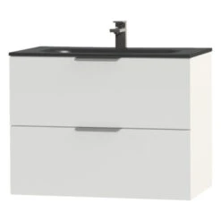 Tiger Studio Badkamermeubel 80 Cm Hoogglans Wit Met Wastafel Polybeton Mat Zwart Greep Rvs Plat -Badkamer Verkoop 123 695