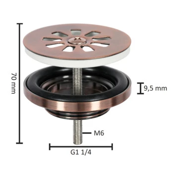 Differnz Afvoerplug Voor Fontein Rood Koper 4 Differnz Afvoerplug Voor Fontein Rood Koper - Afbeelding 2
