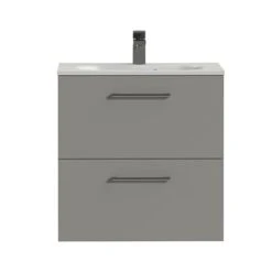 Tiger Badkamermeubel Studio 60 Cm Mat Grijs Met Polybeton Wastafel Mat Wit En Ronde Grepen