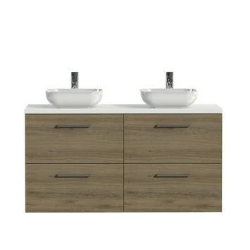 Tiger Badkamermeubel Studio 120cm Chalet Eik/witte Waskom Met Vierkante Greep 3 Tiger Badkamermeubel Studio 120cm Chalet Eik/witte Waskom Met Vierkante Greep